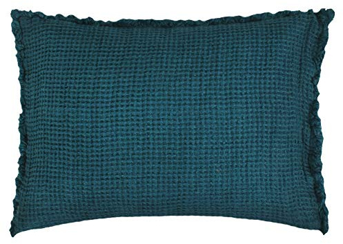 Honeybee -Kissenbezug – weiche Kissenhülle aus Leinen – einfarbig gewebt – mit Fransen aus Naturmaterialien – 40x60 cm – 790 deep pacific – von ’zoeppritz since 1828’