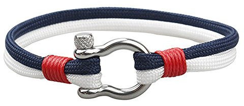 EXINOX Bracelet Nautique Manille en Acier | Homme et Femme | Cuir d'acier Inoxydable (Bleu et Blanc)
