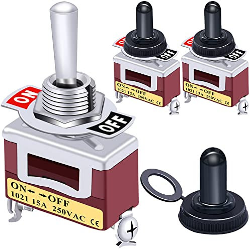 Taiss 3 pezzi Interruttore a Levetta 2 Posizioni SPST ON/OFF 2 Pin Metallo Interruttore a Bilanciere con Cappuccio Impermeabile 15A 220V-250V AC,per Auto,Camion,Barca Ten-1021
