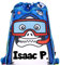 Fringoo Personalised Kids Drawstring Bag with Zipped Pocket PE Bag Swimming Football Gym School Bag for Boys Girls (Shark Diver)