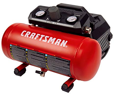 Craftsman Compresseur d'air portable de 1,5 gallon 3/4 HP, max 135 PSI, 1,5 CFM @ 90psi, réservoir d'air sans huile, outil à air électrique, CMXECXA0200141A, rouge