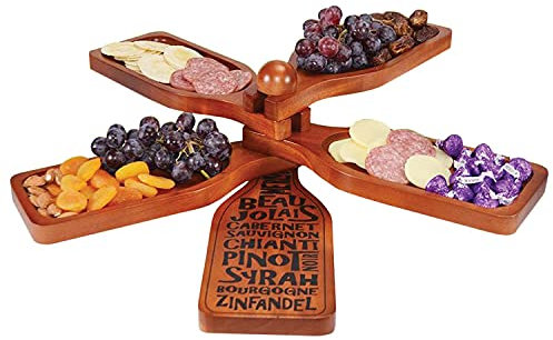 Primeware Set di piatti per antipasti di vino, in legno di mogano, con supporto per carne, formaggio, frutta, bicchieri da vino