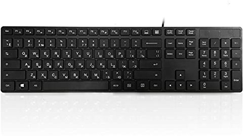 Accuratus 301 - Cyrillic - Russian - USB Full Size, Super Slim Multimedia Keyboard with Square Modern Keys - Black