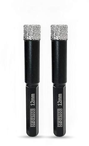 DT-DIATOOL Forets Diamant Sec à Queue Hexagonale 2 Pièces 12mm Brasé Sous Vide Scie Cloche pour Tuile Céramique Marbre Granit