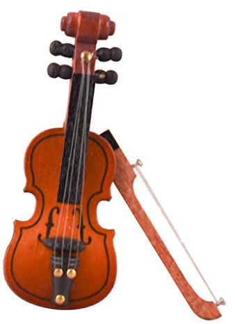 F Fityle Puppenhaus Musikinstrument, Violine Geige mit Bogen aus Holz, 1:12 Puppenhaus Dekoration Zubehör