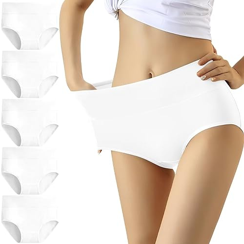YouShow Trosor för kvinnor, bomull, hög midja, 5-pack, bekväm kroppsformare, passform, Vit, XL