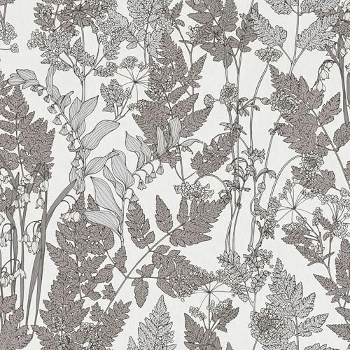 A.S. Création Architects Paper Blumentapete Floral Impression Tapete natürlich PVC-freie Vliestapete grau weiß matt glatt 377521 37752-1, 10.05 m x 0.53 m