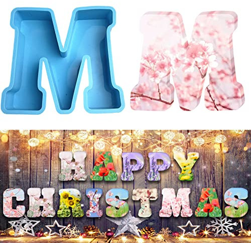 Moldes de silicona con alfabeto 3D moldes epoxi de letras grandes para resina de moldes de letras de fundición moldes de chocolate para cumpleaños, bodas, fiestas, Navidad, manualidades, adornos