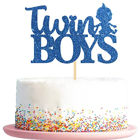 KakaSwa Twin Boys Cake Topper, Baby Shower Party Decors, Gender Reveal Party Dekorationen, Welcome Baby Boy, Blau