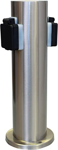 Outdoor Stainless Steel Chrome Twin Mains Socket Post - Perfect for outdoor garden illumination and water features