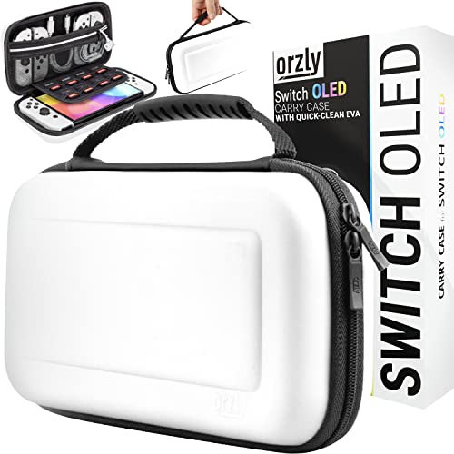 Orzly Tasche Kompatibel mit Weiss Nintendo Switch OLED und Switch Konsole mit Zubehör und Spiele-Ablagefach Tragetasche – leicht zu reinigende Hülle in Geschenkbox