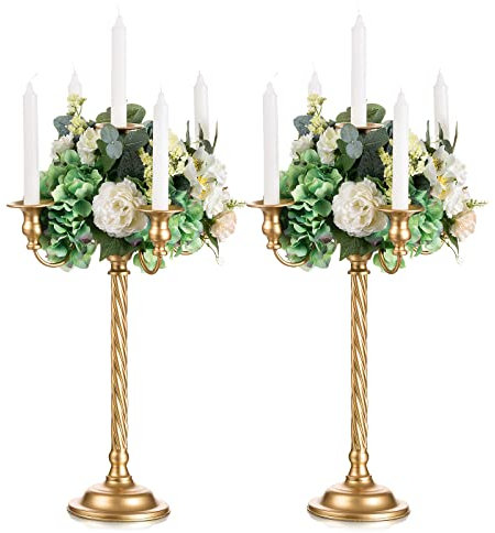 Sziqiqi 53cm Vintage Kerzenständer Kerzenhalter für Stabkerzen - Gold Metall Kerzenständer Kerzenleuchter Kerzen Ständer für Weihnachten Tischdeko Wohnzimmer Esstisch Hochzeit Couchtisch Beistelltisch