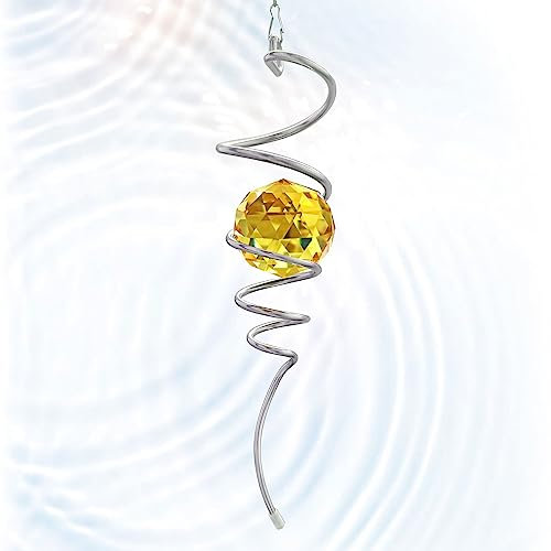 Gazing Ball Spiral Tail, Wind Spinner Stabilisator, Sonnenfänger Metall Dekoration mit Goldener Kristallglaskugel & Drehhaken, Indoor Outdoor Dekoration Garten Kunst Ornamente Dekorative Geschenke 33