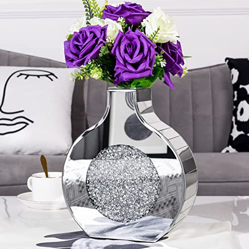 SHYFOY Silberne Vase Kristall blumenvase Crushed Diamond Glasvase Dekorative Spiegelvasen Atemberaubender Luxus für die Dekoration von Wohnräumen. Kann kein Wasser halten.