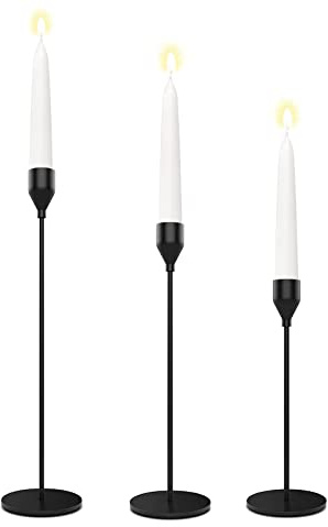Black Candlestick Holders, Set of 3 Candle Holders for Taper Candles, Tall Vintage Candle Stick Holder, Decorative Centerpiece for Party Wedding Christmas Housewarming