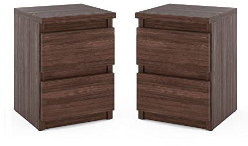 MRBLS Nachttisch 2er Set Nachtschrank Nachtkommode Modern Möbel mit Schubladen Kommode Holz Schubladenschrank für Ihr Schlafzimmer (Wenge) – 30 x 40 x 30 cm (B/H/T)