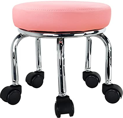 WKWKER Piccolo sgabello a rulli in pelle PU Sgabelli girevoli a 360 ° con ruote girevoli universali per massaggio domestico Garden Office Garage Shop Sport fitness, H: 31,5 cm (rosa)