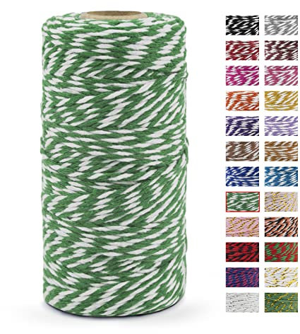 LEREATI Kordel Grün und Weiß Bindfaden 2mm x 100m Baumwollfaden Bäckergarn Küchengarn Bastelschnur Paketschnur Dekokordel für DIY Kunstgewerbe Gartenarbeit Geschenke Verpacken Weihnachten