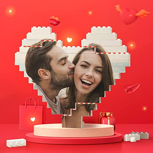 Personalisierte Bausteine mit Foto Puzzle mit Eigenem Bild Herz Form Bausteine Benutzerdefiniertes Bild Weihnachten Geburtstag Geschenke für Geschenk für Familie, Paar, Freunde