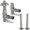 UK Radiators Chrome Thermostatic Radiator Valves and Angled Lockshield Valve - Polished Chrome Finish - Traditional Design 1/2 x 15mm Metal Head Radiator Valves with 130mm Pipe Covers