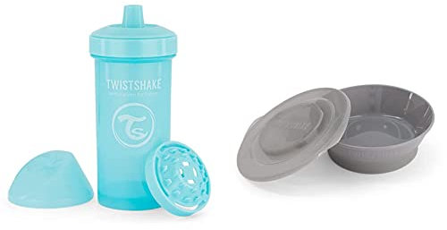 Twistshake Auslaufsichere Baby-Trinkflasche - 360ml | Hellblau & Versiegelt Kinder Schüssel mit Deckel, Esslernschale mit PP und Silikon, Geshirr zum Babynahrung, BPA Frei, ab 6 Monaten, Pastellgrau