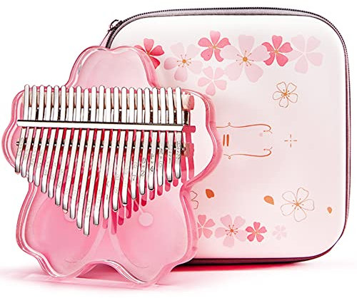 BOTOWI Kalimba Thumb Piano 21 Key mit Eva Schutzhülle Full Kit, Sakura Shape Transparent Crystal Kalimba 17 Key, Professional Musical Instruments Kinder Erwachsene Anfänger,Pink 21 Notes