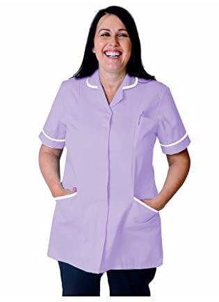 Skywear T66 Ladies Tunic Tops - Women's Healthcare & Beauty Tunics for Women UK | Work Uniforms for Office, Salon, Nurse & Spa - Multicolor Short Sleeve Tops, Lilac White, 8