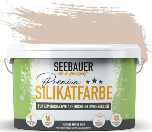 SEEBAUER diy Silikatfarbe Hellbraun 2,5L für Innen (No. 611 Hazel Eyes) Atmungsaktive Mineralfarbe für Allergiker - Abwaschbare Wandfarbe - Brauntöne hohe Deckkraft