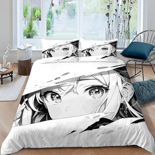 VULORA Manga Mädchen Kinderbettwäsche 135x200 Japan Anime 3D Druck Bettwäsche-Sets 3Teilig für Jungen Mädchen Teenager Weich Mikrofaser Bettbezug mit Reißverschluss und 2 Kissenbezüge 80x80cm