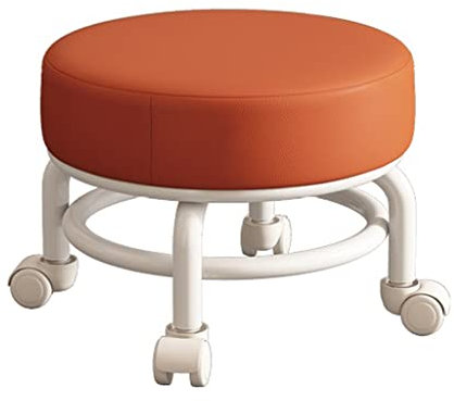 Samnuerly Rollhocker Niedriger Rollhocker mit Rädern, Ottomane Fußhocker, Rollsitz Kurze rollende Fußhocker mit Universal-Lenkrollen Kleine kleine Hocker aus Leder auf Rädern Gelb1 (Orange