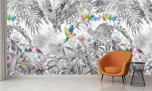 Audace Liberté Papier Peint Panoramique Jungle,Soie 355×250cm 3D Poster Geant Mural, Personnalisé taille, pour Salon Chambre Restaurant Décoration Murale - Perroquet Dos De Tortue Bambou