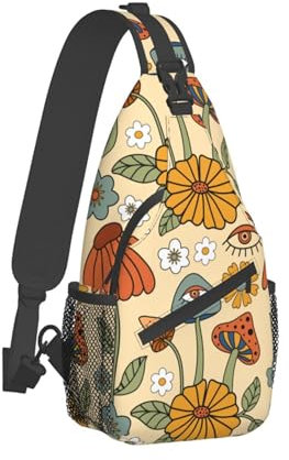 XVBCDFG 70er Jahre Retro Pilz Floral Abstrakt Graffiti Urban Sling Schultertasche Brusttasche für Männer Frauen Crossbody Rucksack Daypack, siehe abbildung, Einheitsgröße