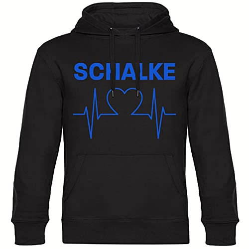 multifanshop Kapuzen Sweatshirt - Schalke - Herzschlag - Druck blau - Hoodie Größe L schwarz