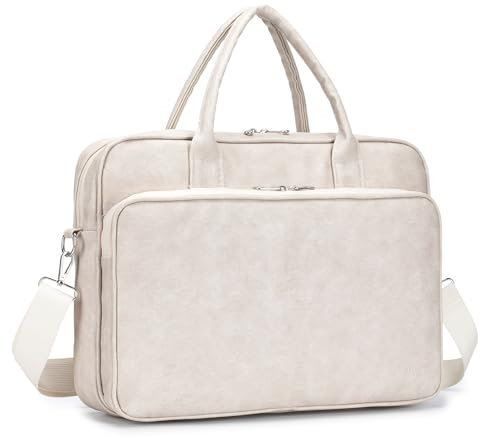 BAGZY Sacoche Ordinateur 15.6 Pouces Pour Femme Sac a Main Imperméable Sac Enseignant Cuir Porte Document Pour Collège Cours Travail Affaires Voyage (Beige)