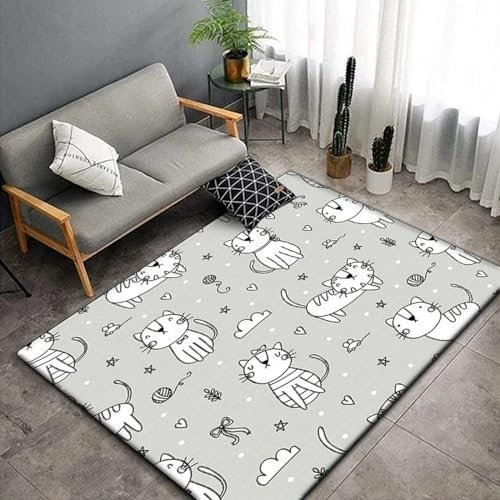 Bereichsteppich,3D-Teppich Katze Cartoon Haustier Katze Süßes Tier Entscheidender Moment Gedruckt Wohnkultur rutschfest Weich,Kinderzimmer-Teppich - Polyester-Soft-Touch 180 X 280 cm -7A6L1X1B4X6U4