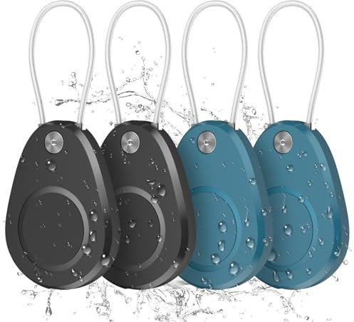 Waterproof AirTag Keychain Holder - 4 Pack Airtag Lock Case with Wire Cable Compatible with Apple AirTags, Ultra Durable Anti-Lost Protective Case with Keyring for Luggage, Backpack (Black/Dark Blue)