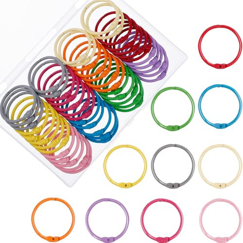 HAUTOCO 50 Stück Buchringe 30mm Karteikarten Ring Heftringe Metallring Bunt Loseblatt Verbinder Binder Ringe Schlüsselringe für Scrapbook Abum Handwerk Papier Karteikarten Buch Binden, Mehrfarben