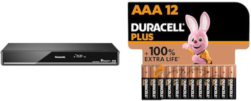 Panasonic DMR-PWT550EB Blu-Ray Player and HDD Recorder with Freeview Play, Black & Duracell Plus AAA Batteries (12 Pack) - Alkaline 1.5V - Up To 100% Extra Life