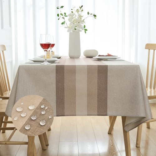 Arwllzz Nappe Rectangulaire en Lin 140 x 100 cm Beige Nappe de Table Moderne Anti Tache Effet Tissu épaisse Protection de Table pour Table à Manger Cuisine Salle à Manger Extérieur Automne Hiver