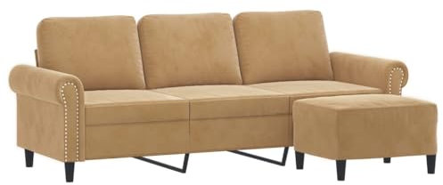 vidaXL Sofa 3 Sitzer, Couch mit Fußhocker, Liegesofa für Wohnzimmer, Polstersofa Sessel Relaxsofa Loungesofa Relaxcouch TV Sofa, Braun Samt