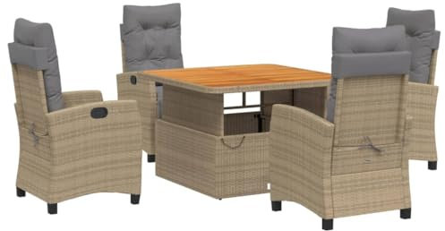 vidaXL Garten Essgruppe mit Kissen 5-TLG., Gartenmöbel Set Sitzgruppe, Essgarnitur Gartengarnitur, Terrasse Balkon Möbel Garnitur, Beige Poly Rattan