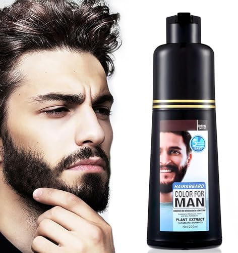 Men Mustache & Beard Dye for Gray Hair to Black, Beard Dye for Men Black in 5 Minutes for Easy Application, Natural Black Beard Color & Hair Dye Shampoo for Facial Gray Hair Coverage 200ml.