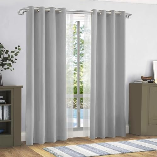 GREATOYAR Cortinas Salon Modernas, Cortinas Tela Lisa, Cortinas Translucidas, Cortinas Poliéster, Cortinas para Sala Cuarto Dormitorio Comedor Cocina Salón, 1 Pieza, 140x220cm, Gris