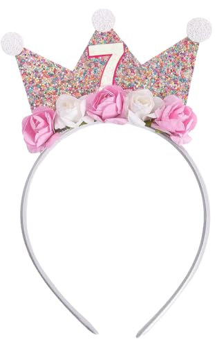 Capaneus Spielzeug, 7 Jahre Geburtstagskrone, Geburtstagskrone für Mädchen, 7 Jahre, Geburtstagsdekoration, Prinzessinnen-Krone für Mädchen