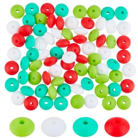 DICOSMETIC 80Pcs 4 Colors Lentil Silicone Loose Beads Abacus Focal Beads 2 Sizes Silicone Spacer Beads Christmas Color Bulk Loose Spacer Beads for Keychain Jewelry Making, Hole: 2-3mm