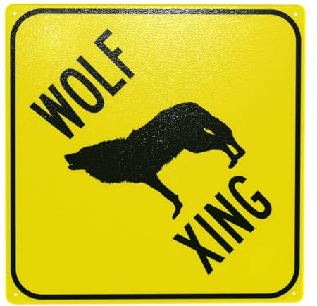 Wolf Crossing With Graphic Warnschild, 30cm x 30cm Sicherheitsschilder aus Metall, Schilder für Innen- und Außenwanddekoration Sicherheitszeichen