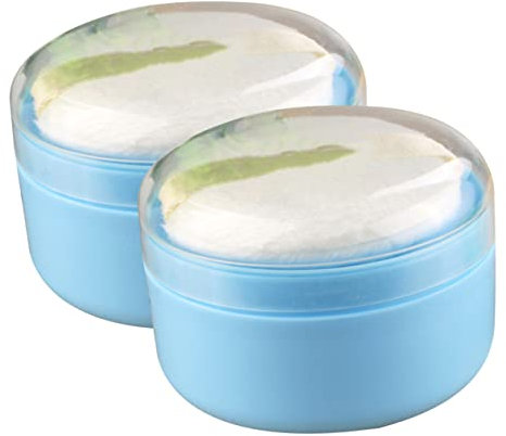 ANDRESLAD 2stücke Babypuderquaste Box Weich Hautfreundlich Hautpflege Puderquaste Aufbewahrungsbehälter Praktisch Einfacher Einhandgebrauch -frei Pflege Für Neugeborene Und Kleinkinder Blau