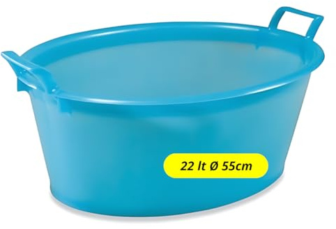 TOMAINO - Bacinella Bucato in Plastica Rigida Ovale- Contenitore Portabiancheria Multiuso per Casa, Lavaggio Panni e Cane - Catino per Bucato 22 lt Ø 55 cm