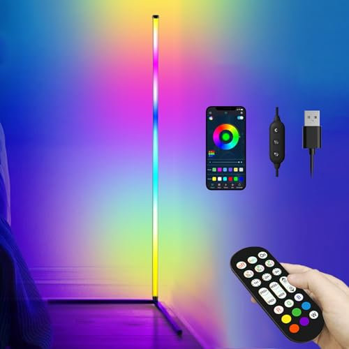120cm Smart RGB LED Floor Lamp With App Remote Control, Music Sync/DIY Mode/Timer, 16 Million Color Changing Standing Light, Adjustable Lighting for Living Room