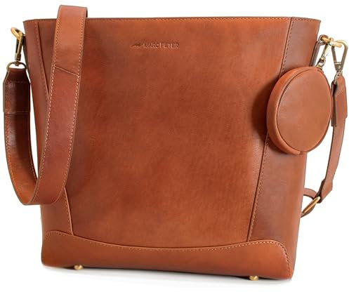 Marc Peter Vintage Umhängetasche Charwig M |Große Schultertasche Crossbody Bag aus Leder | Handtasche für Damen - Braun